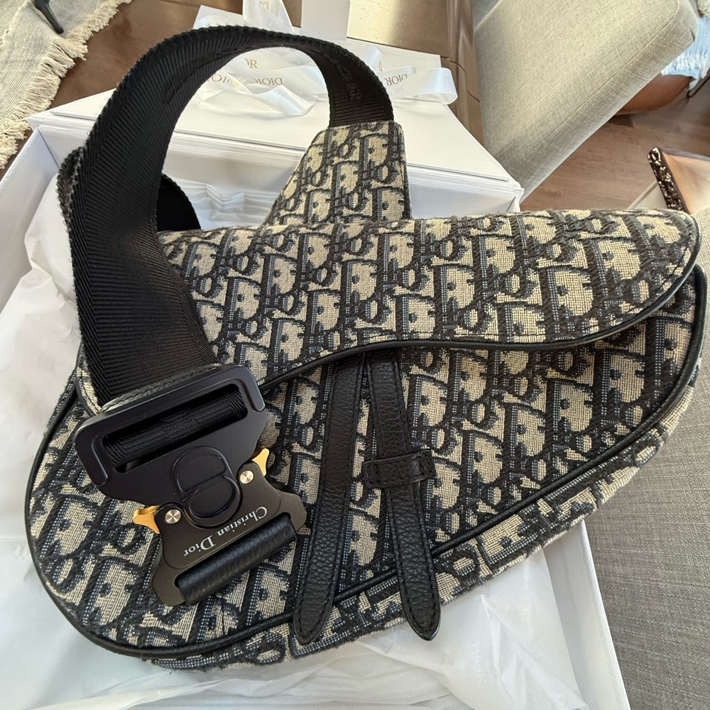 Dior Blue and Black Monogram Canvas Bag - Picture 6 of 7